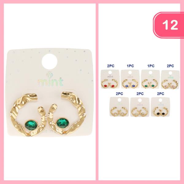 TEXTURED OPEN GLASS STONE ACCENT EARRING (12 UNITS)