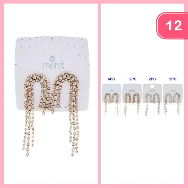 RHINESTONE U TASSEL DANGLE EARRING (12 UNITS)