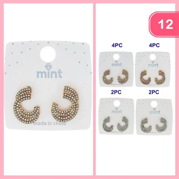 RHINESTONE C SHAPE POST EARRING (12 UNITS)