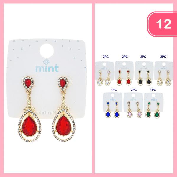 RHINESTONE GLASS TEARDROP EARRING (12 UNITS)