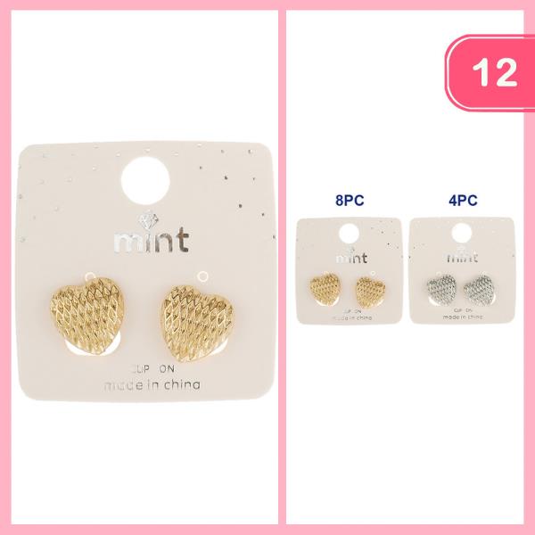 METAL TEXTURED HEART CLIP ON EARRING (12 UNITS)