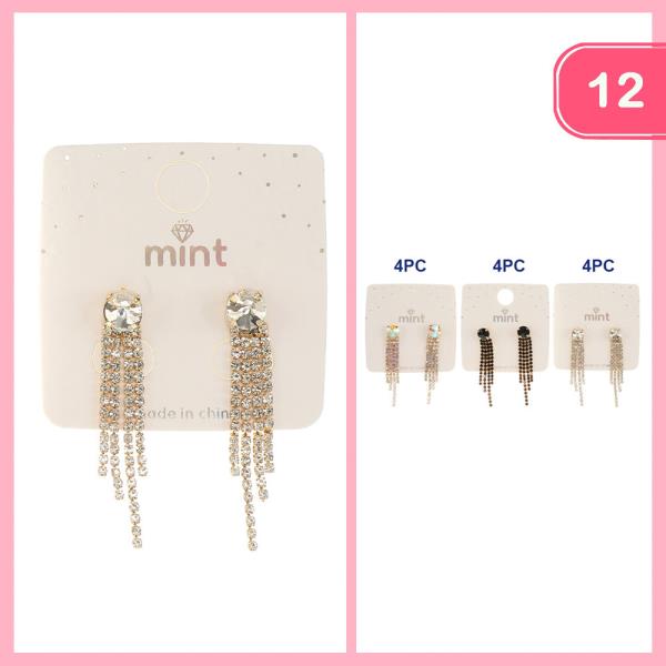RHINESTONE TASSEL DANGLE EARRING (12 UNITS)