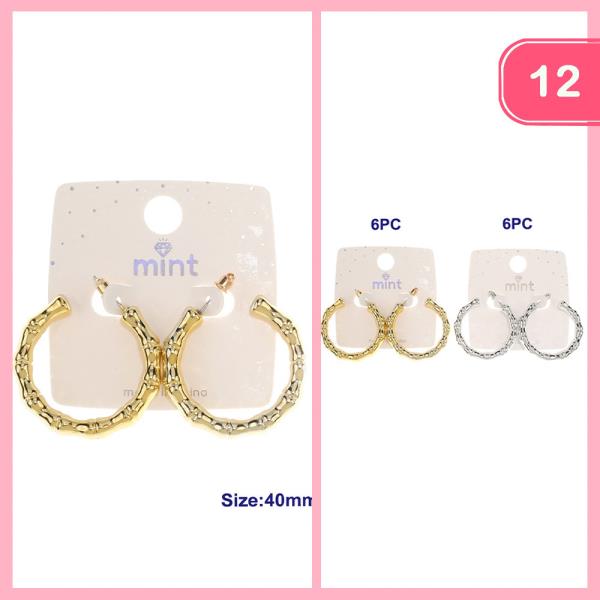 METAL BAMBOO TEXTURE OPEN HOOP EARRING (12 UNITS)