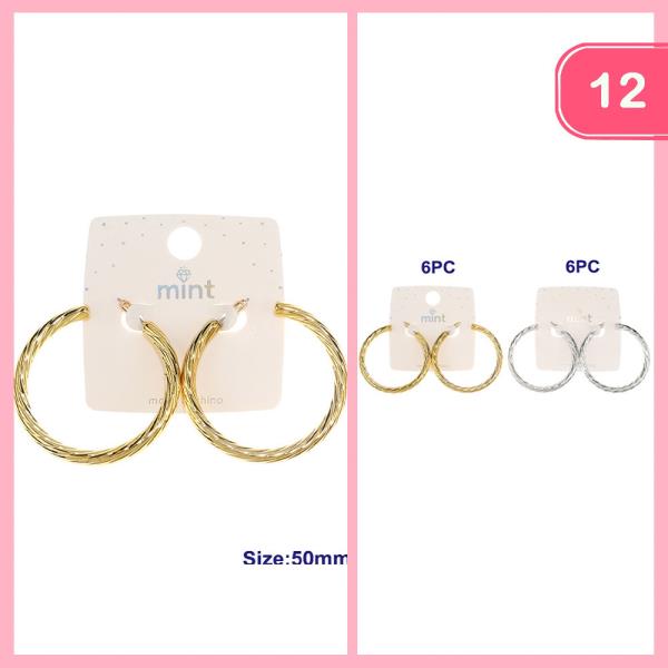 METAL TEXTURED OPEN HOOP EARRING (12 UNITS)