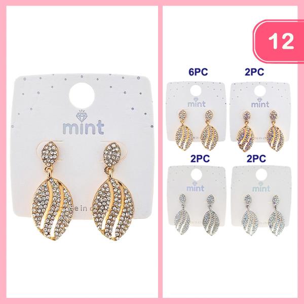 RHINESTONE WAVE LEAF DANGLE EARRING (12 UNITS)
