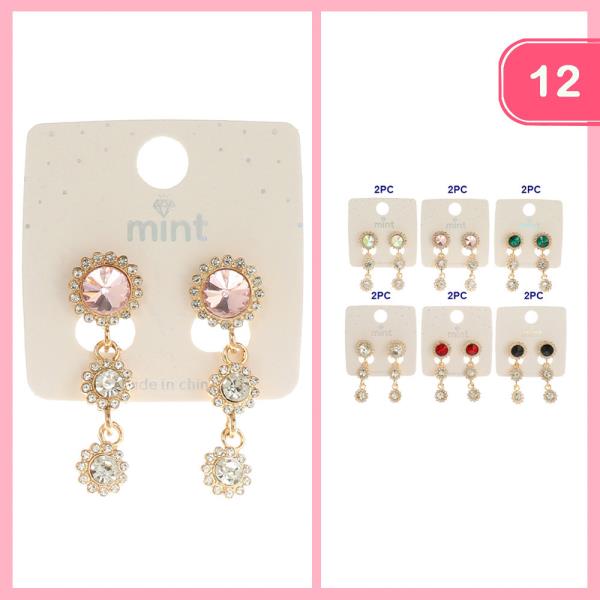 RHINESTONE TIERED ROUND STONE DROP EARRING (12 UNITS)