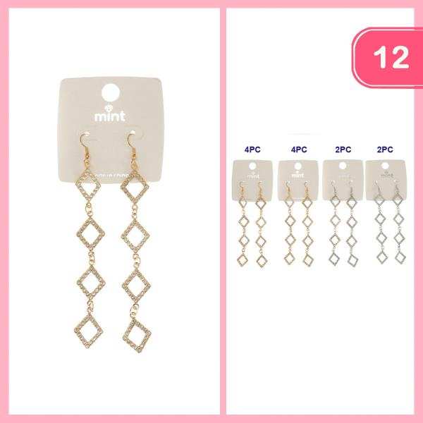 RHINESTONE TIERED DIAMOND DROP EARRING (12 UNITS)