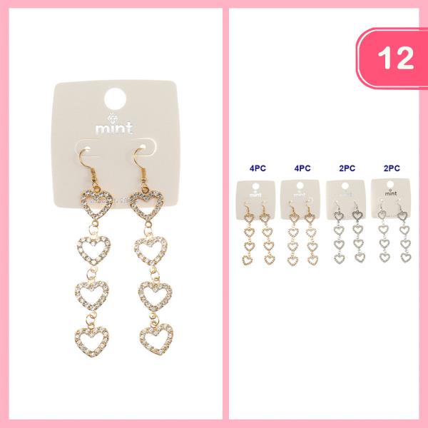 RHINESTONE TIERED HEARTS DROP EARRING (12 UNITS)