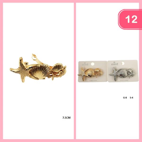 MIXED SEASHELL BARETTE HAIR PIN (12 UNITS)