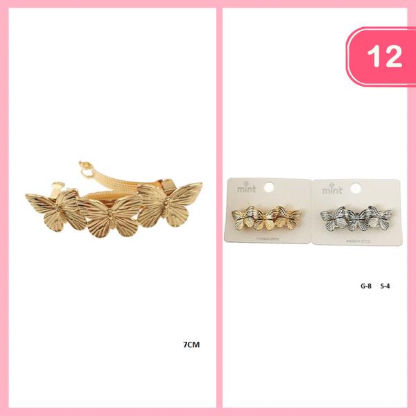 TEXTURED BUTTERFLY BARETTE HAIR PIN (12 UNITS)