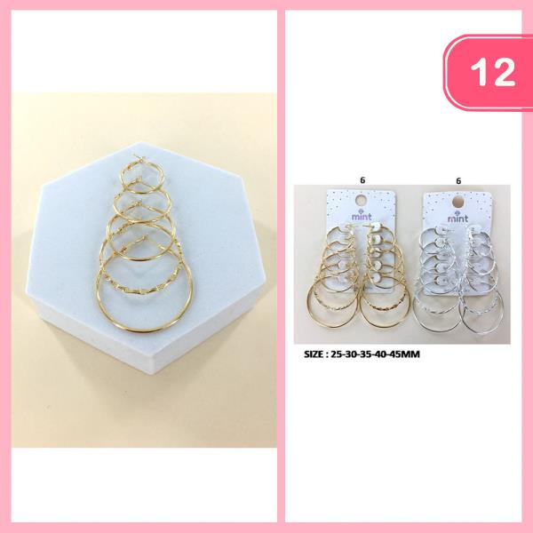 MIXED 5 PAIR MULTI HOOP EARRING SET (12 UNITS)