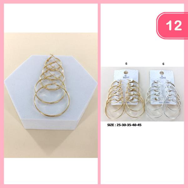 TEXTURED 5 PAIR MULTI HOOP EARRING SET (12 UNITS)