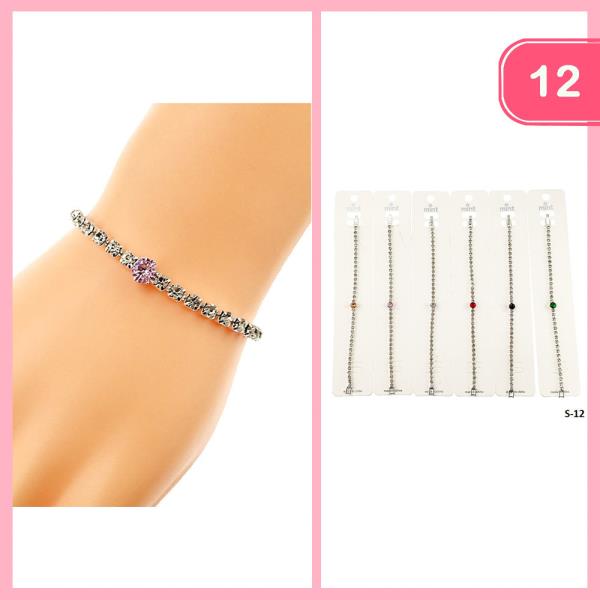 ROUND COLORED STONE RHINESTONE BRACELET (12 UNITS)