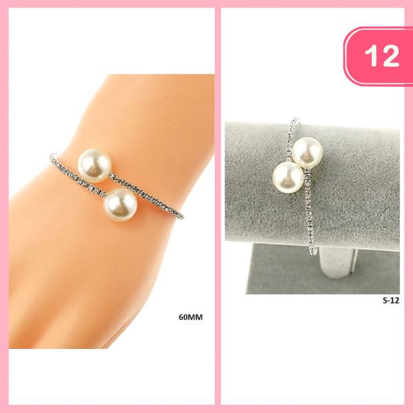 RHINESTONE PEARL TIP WIRE BANGLE BRACELET (12 UNITS)