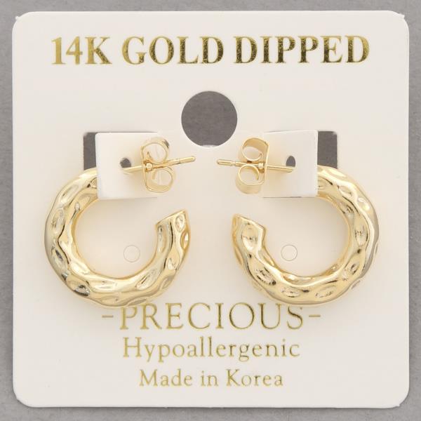 14K GOLD DIPPED HAMMERED METAL OPEN HOOP EARRING
