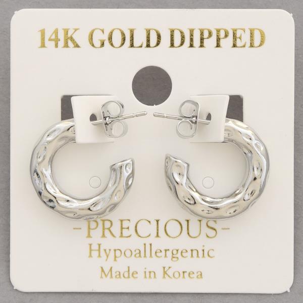 14K GOLD DIPPED HAMMERED METAL OPEN HOOP EARRING