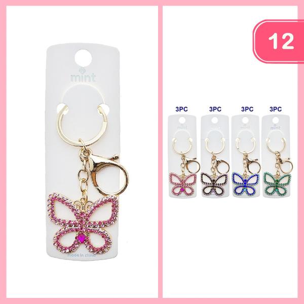 RHINESTONE BUTTERFLY KEYCHAIN (12 UNITS)