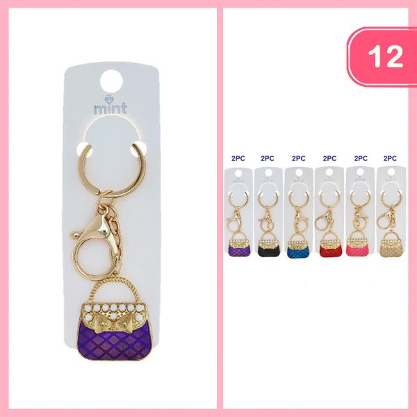 RHINESTONE PEARL ORNATE HANDBAG KEYCHAIN (12 UNITS)