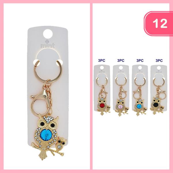 MAMA & BABY RHINESTONE OWL KEYCHAIN (12 UNITS)