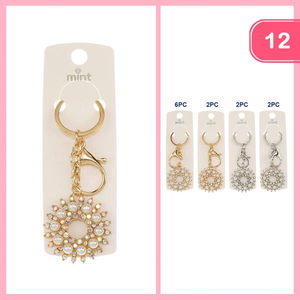 RHINESTONE PEARL STARBURST KEYCHAIN (12 UNITS)
