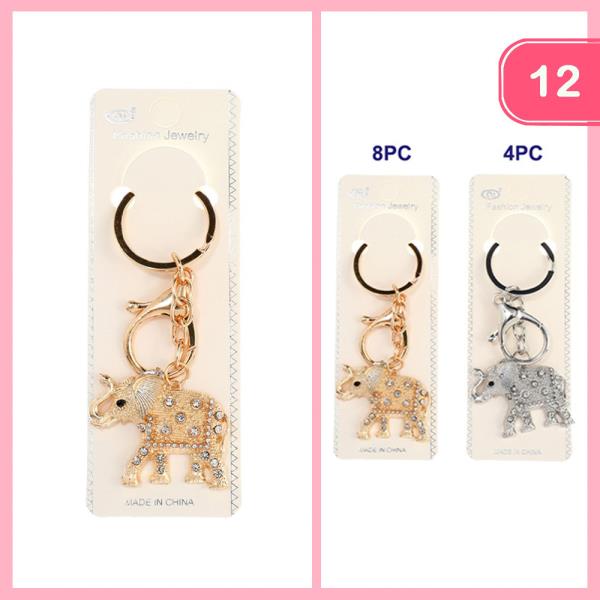 RHINESTONE METAL LUCKY ELEPHANT KEYCHAIN (12 UNITS)