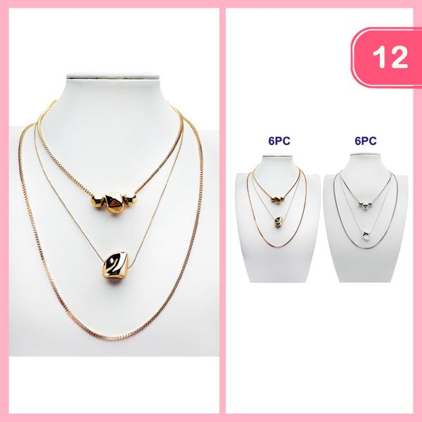 PUFFY NUGGET PENDANT LAYERED NECKLACE (12 UNITS)