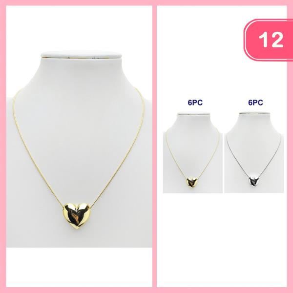 PUFFY HEART PENDANT NECKLACE (12 UNITS)