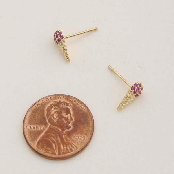 SODAJO ICE CREAM CONE CZ GOLD DIPPED STERLING SILVER POST EARRING