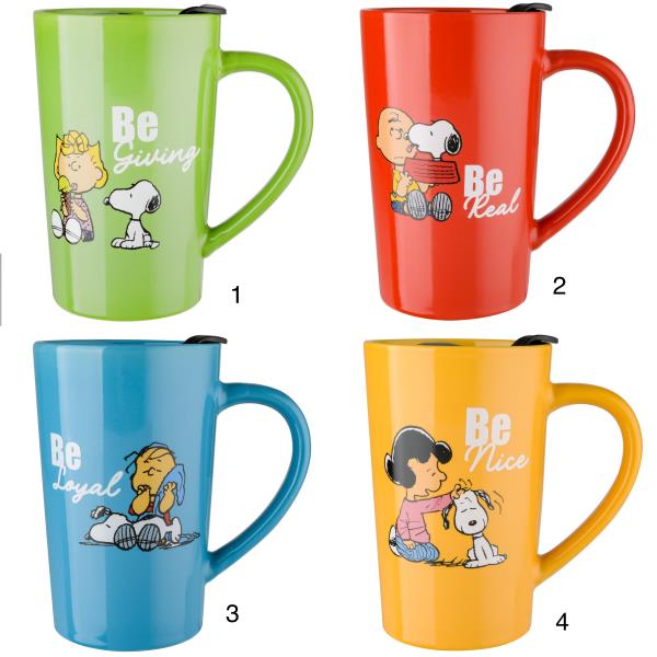 PEANUTS GENTLE REMINDERS 4-PACK 18OZ STONEWARE TRAVEL CUP W/ LID