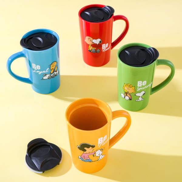 PEANUTS GENTLE REMINDERS 4-PACK 18OZ STONEWARE TRAVEL CUP W/ LID