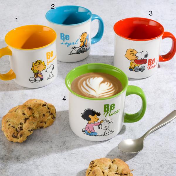 PEANUTS GENTLE REMINDERS 4-PACK 21OZ SNOOPY STONEWARE CAMPER MUG SET