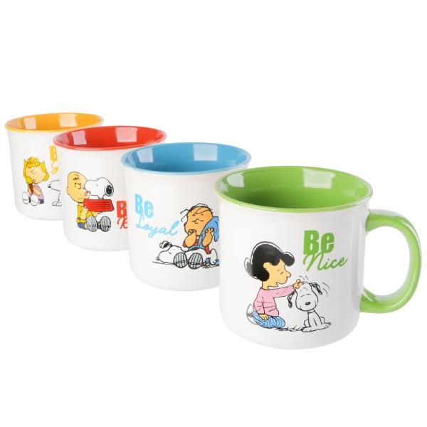 PEANUTS GENTLE REMINDERS 4-PACK 21OZ SNOOPY STONEWARE CAMPER MUG SET