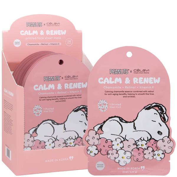 CELAVI X PEANUTS CALM AND RENEW FACIAL PRINTED SHEET MASK (24 UNITS)