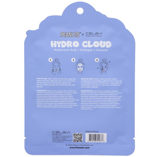 CELAVI X PEANUTS HYDRO CLOUD FACIAL PRINTED SHEET MASK (24 UNITS)