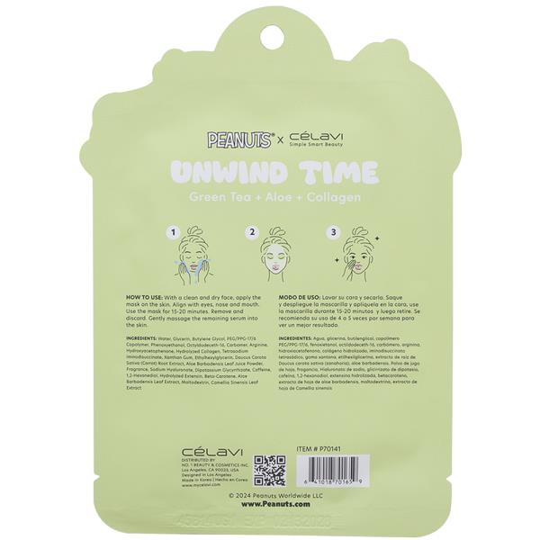 CELAVI X PEANUTS UNWIND TIME FACIAL PRINTED SHEET MASK (24 UNITS)