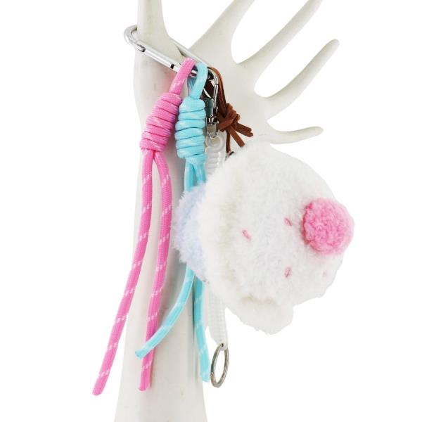 PLUSH WHITE PINK CUPCAKE BAG CHARM KEYCHAIN WITH ROUND POM TOPPER