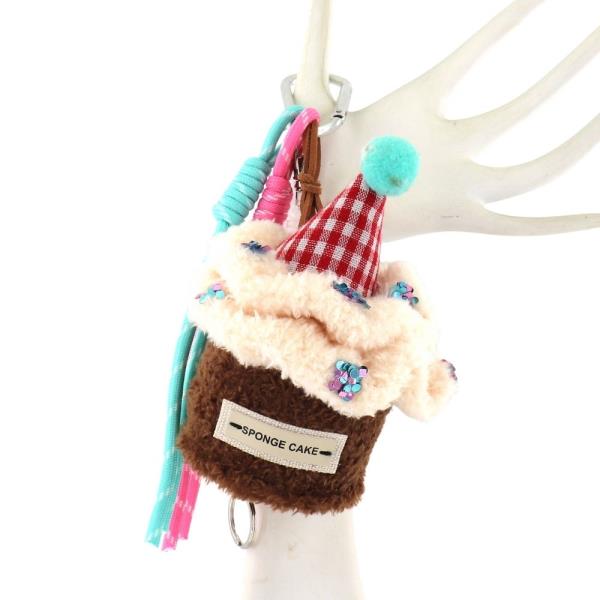 PLUSH CUPCAKE BAG CHARM KEYCHAIN WITH PARTY HAT TOPPER AND SEQUINS