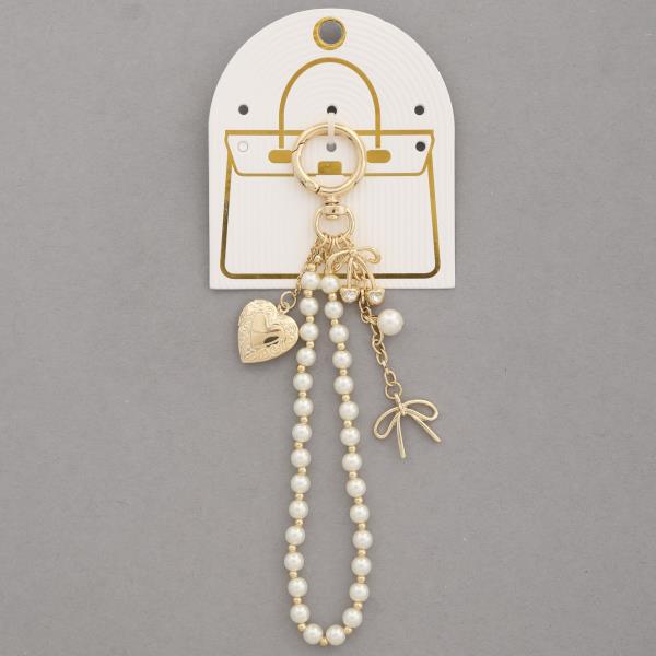 HEART LOCK PEARL BEAD BAG CHARM