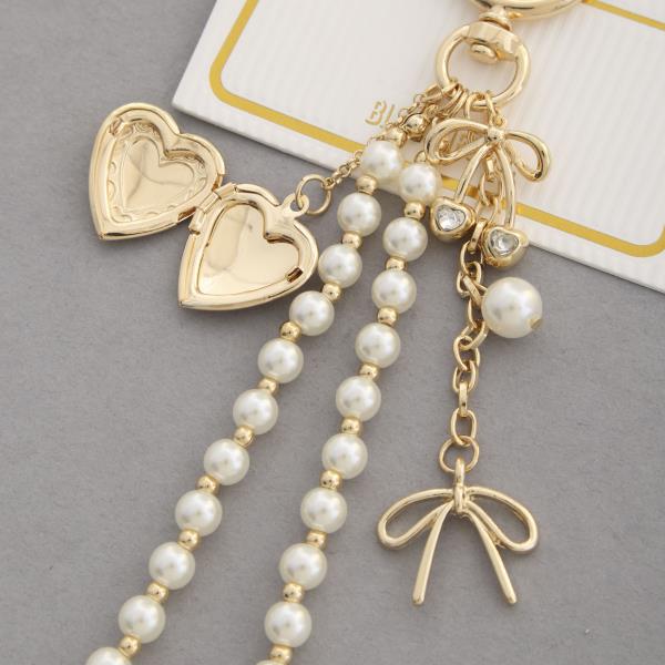HEART LOCK PEARL BEAD BAG CHARM