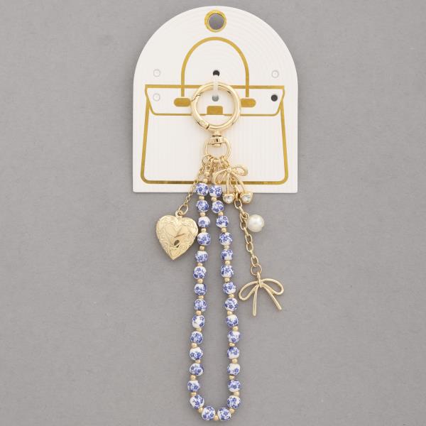 HEART LOCKET RIBBON BOW BEADED BAG CHARM