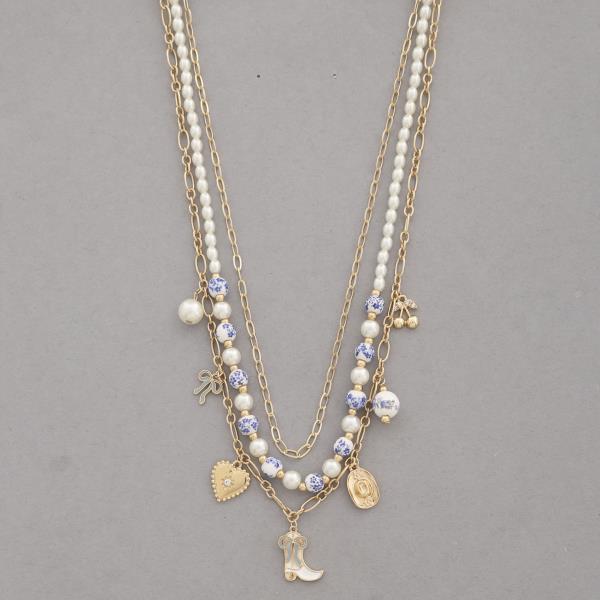 WESTERN CHARMS CERAMIC BEAD LAYERED NECKLACE