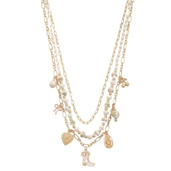 WESTERN CHARMS CERAMIC BEAD LAYERED NECKLACE