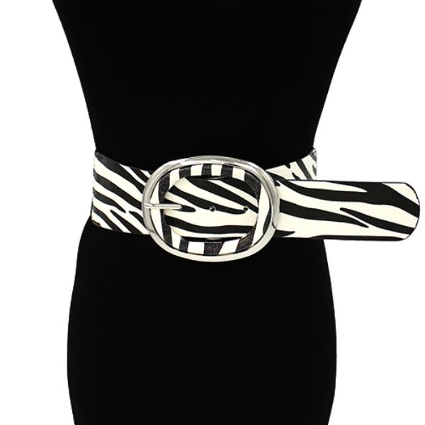 ANIMAL PRINT OVAL METAL BUCKLE BELT