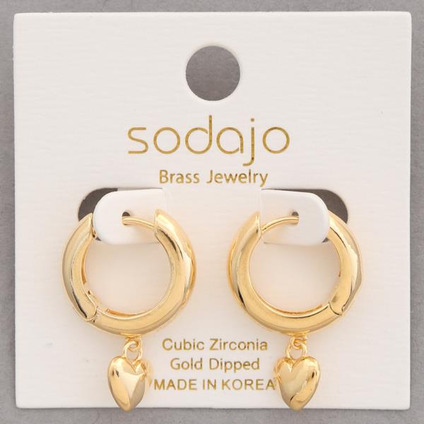 SODAJO GOLD DIPPED HUGGIE HEART DANGLE EARRING