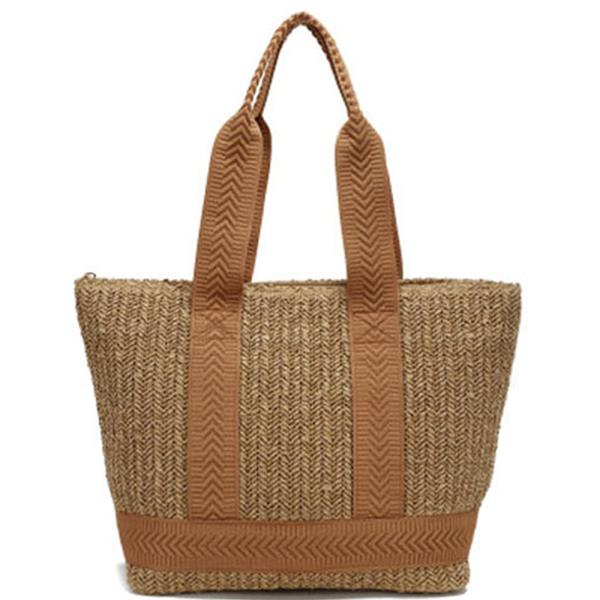 MODERN WOVEN STRAW DOUBLE TONE TOTE BAG