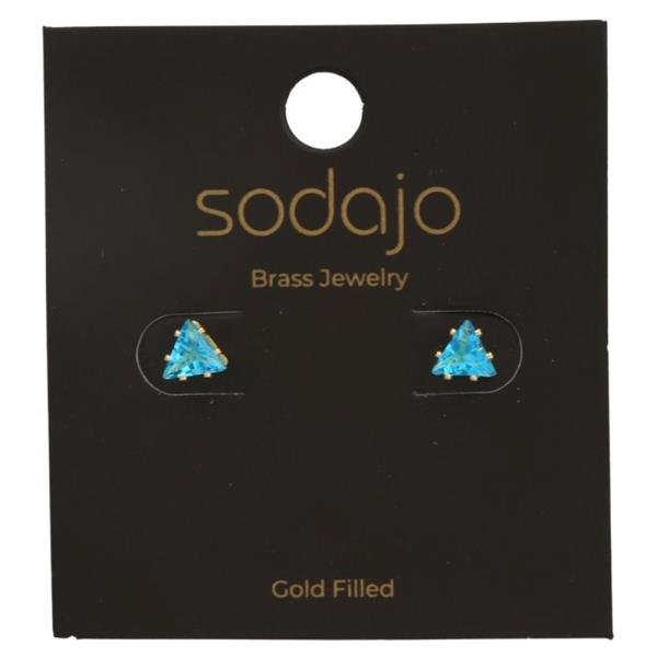 SODAJO GOLD FILLED TRIANGLE BLUE STUD EARRING