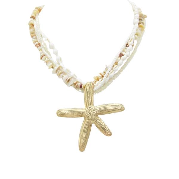 PEARL STONE BEAD STARFISH PENDANT NECKLACE