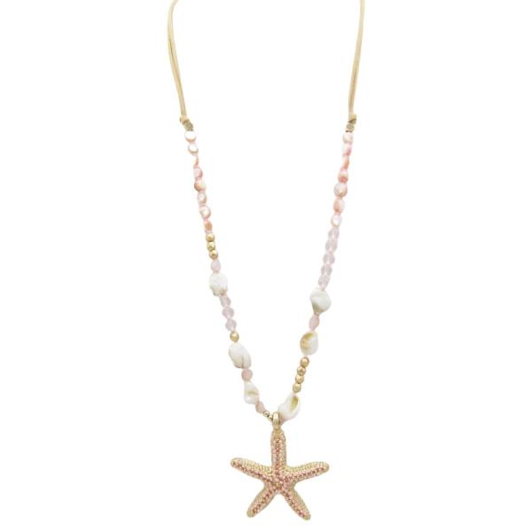 SEA LIFE METAL STARFISH PENDANT BEAD LONG NECKLACE