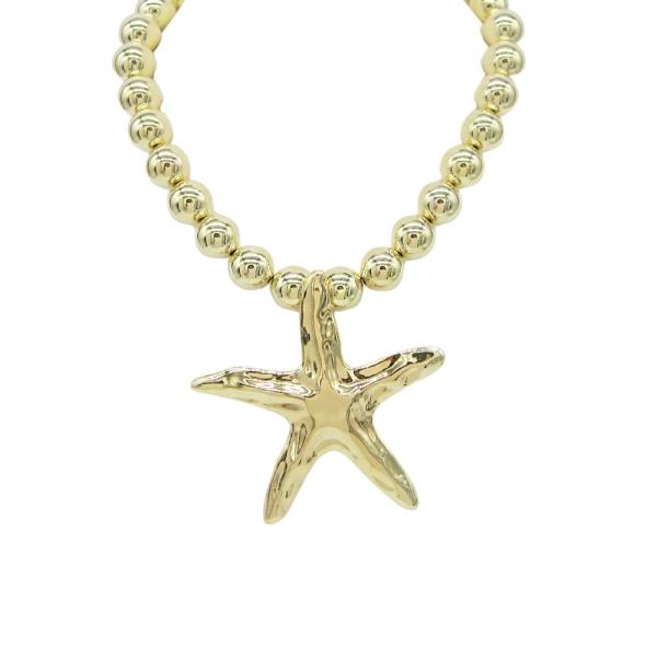 SEA LIFE METAL STARFISH PENDANT BEAD NECKLACE