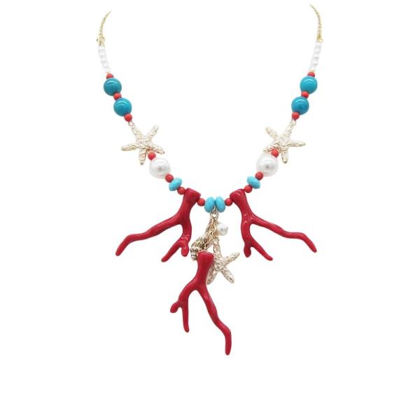 SEA LIFE MIXED CORAL STARFISH PENDANT BEAD NECKLACE